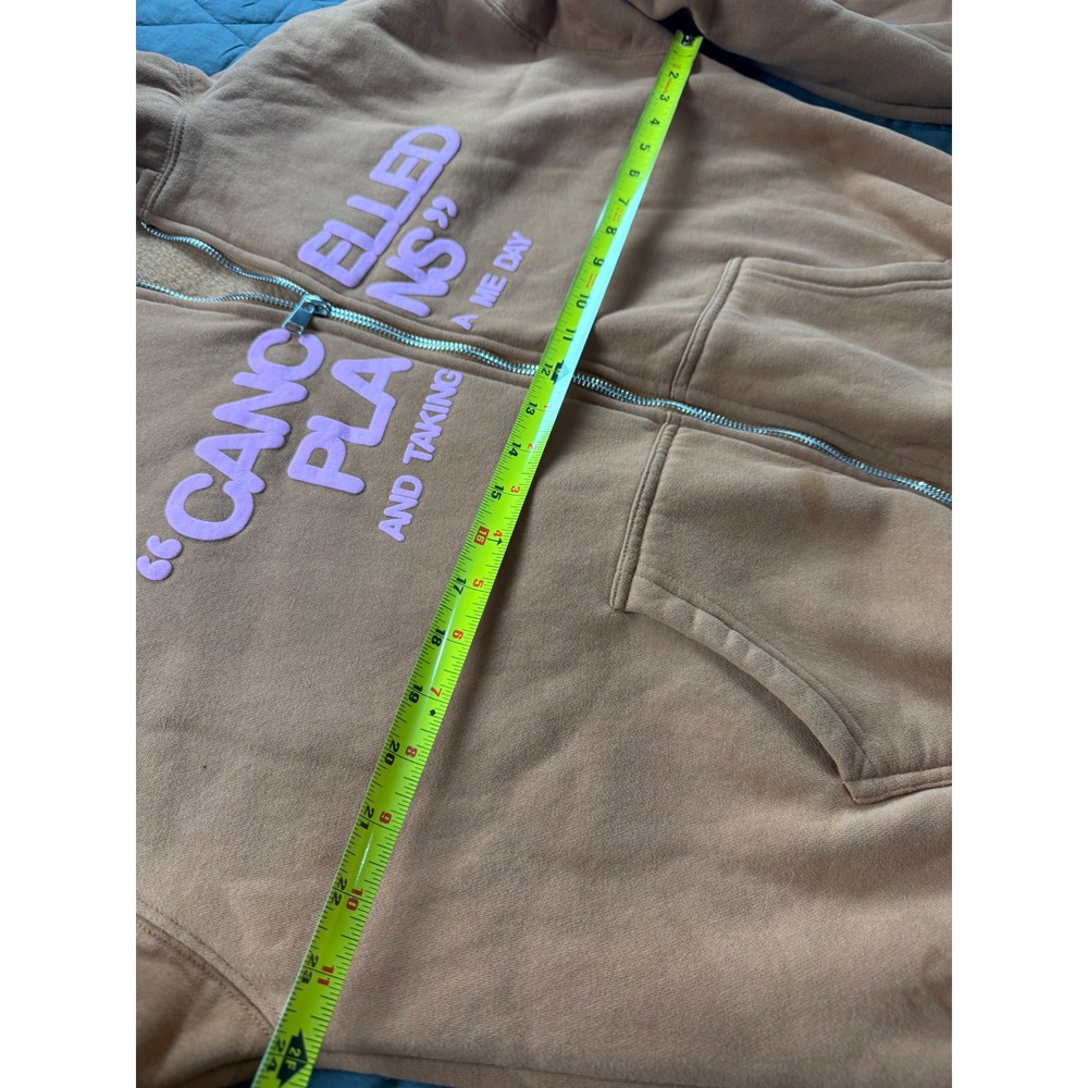 The Mayfair Group Cancelled Plans Zip Up Hoodie Brown Pink Puff Print L/XL - Picture 6 of 14